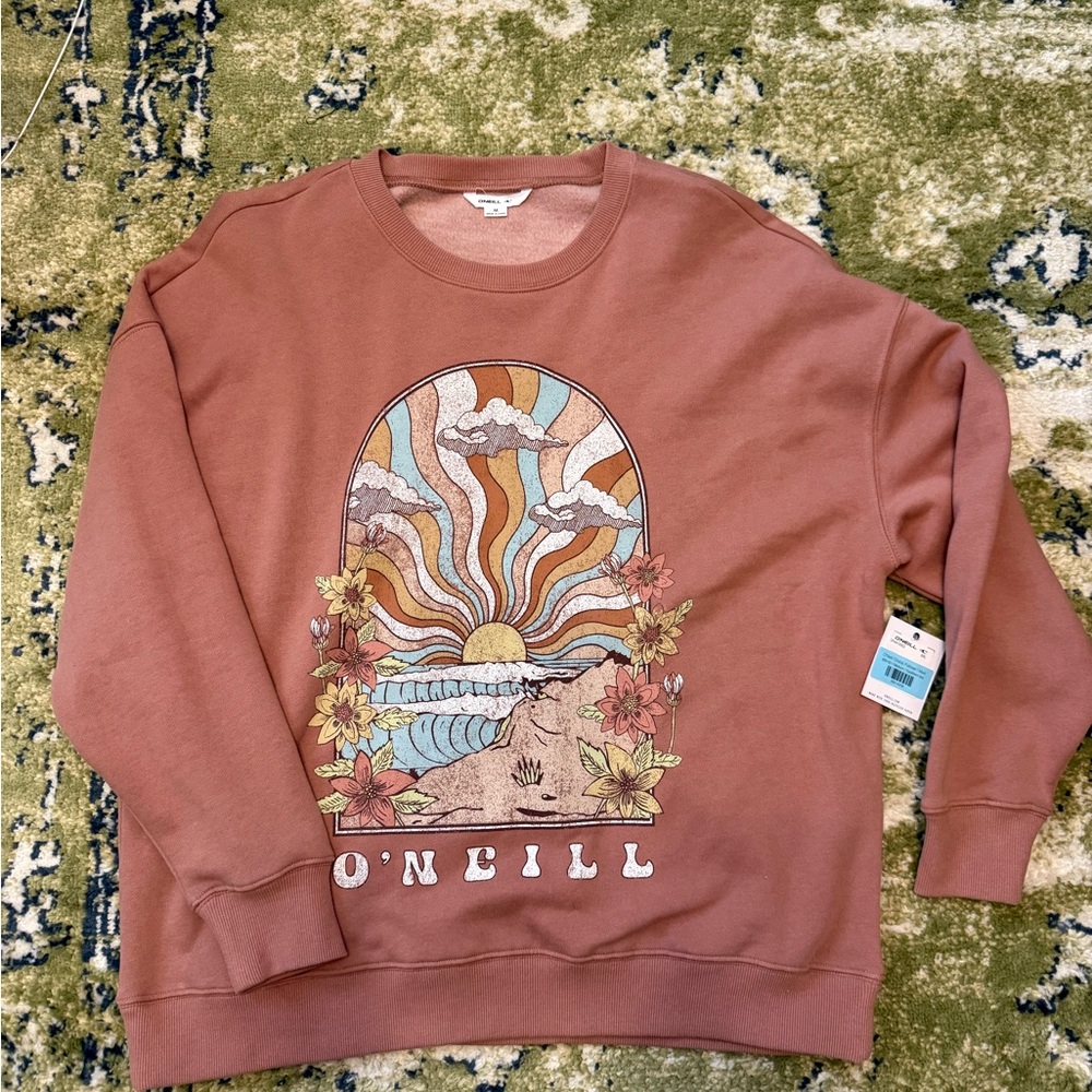 O'Neill Women's Rust Graphic Choice Crewneck Pullover NWT